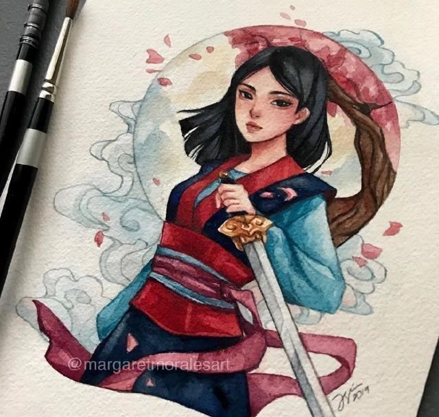 莫阿娜|水彩手绘风的迪士尼公主,艾莎美得很冷艳,花木兰国风韵味很漂亮