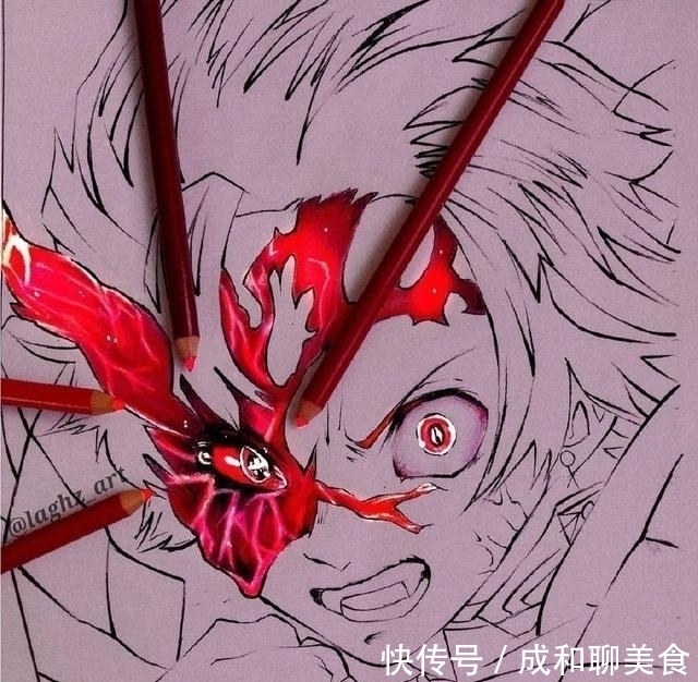画师|手绘版《鬼灭之刃》眼睛,简单工具绘制出画面,光效太绝美了
