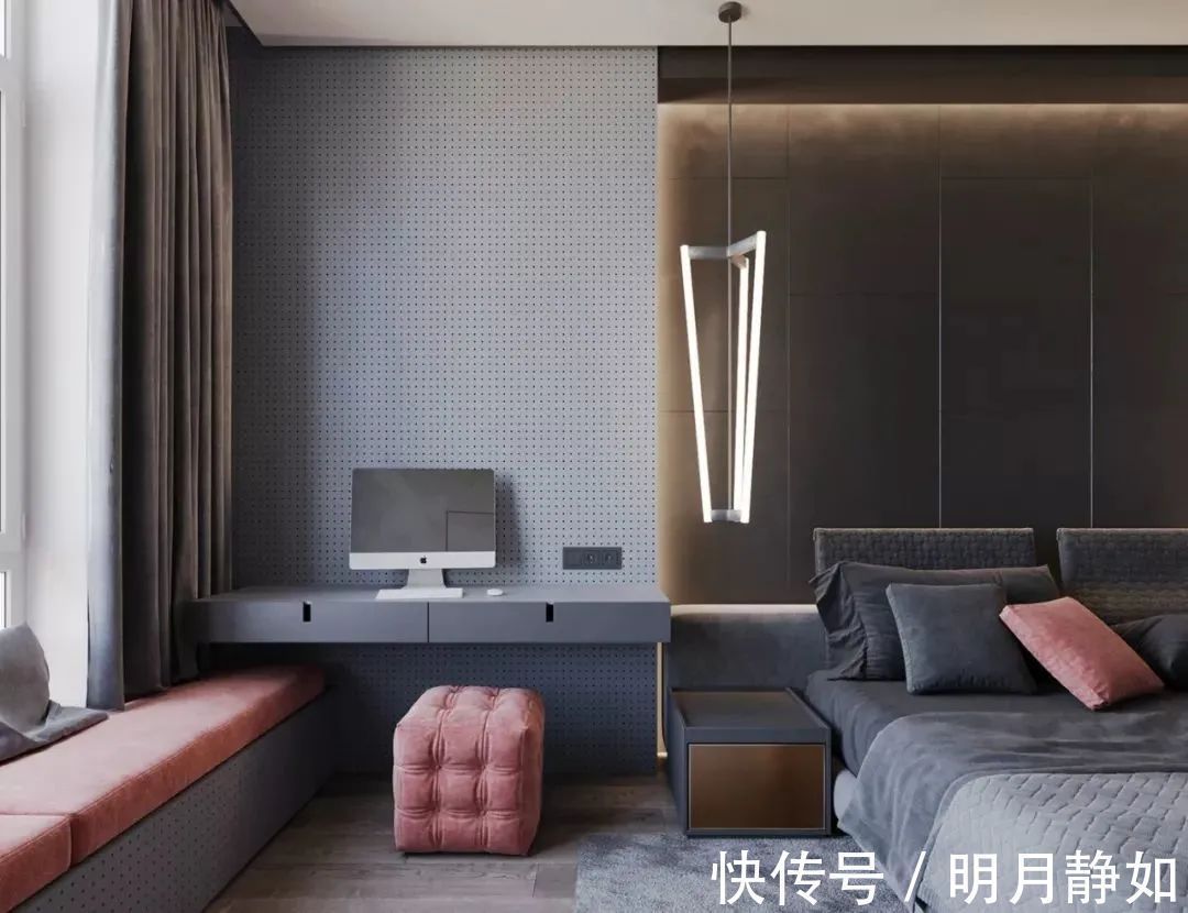 深灰色|180㎡现代简约，满屋的高级灰，橘粉色的点缀，低调时尚好高级