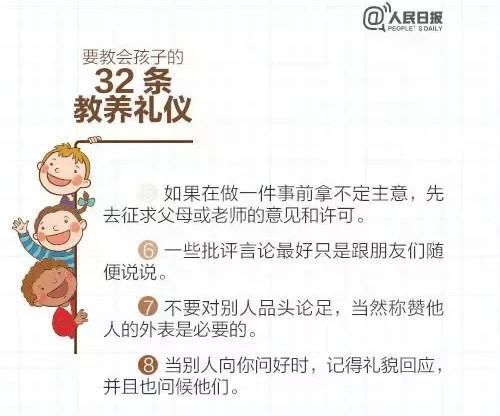 教养|人民日报：这32条教养礼仪，越早教会孩子越好（家长收藏好）