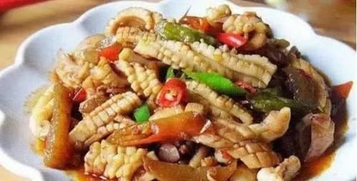 美食优选：馍花麦饭，酸辣爆炒鱿鱼， 手撕茄子，清炒香菇上海青的做法