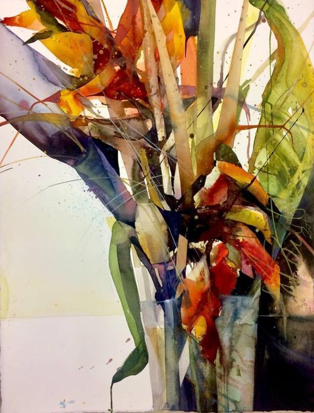 Elke&水彩画家Elke笔下的花花世界浓墨重彩之中隐去了繁花的具象(一)