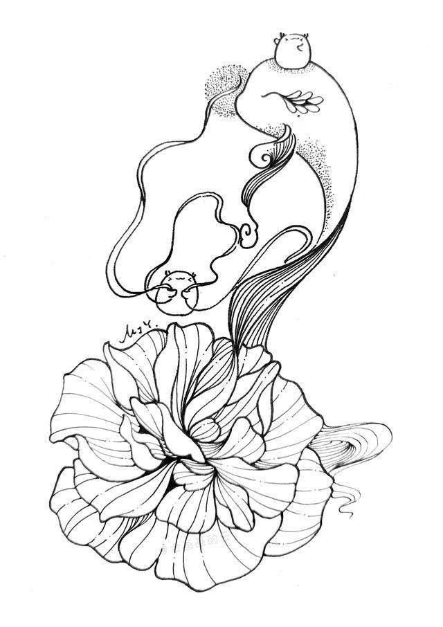 花瓣#用两支中性笔,画一幅线描画,过程简单易上手