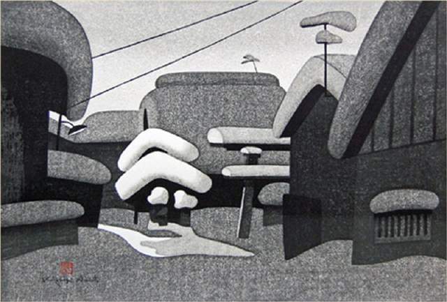 版画!日本近代版画大师斋藤清冬日雪景系列版画作品