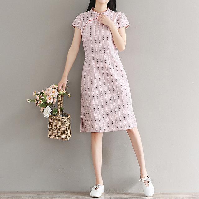 文艺|中式改良旗袍裙,棉麻材质、宽松A字版型,小清新风格