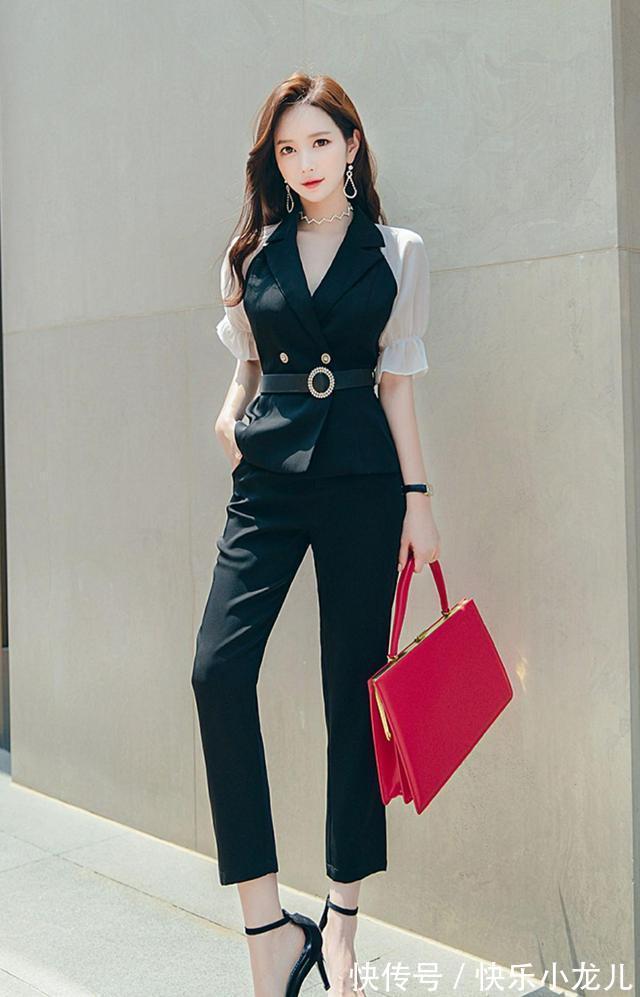 时尚|时尚气质的小西装搭配休闲直筒的小脚九分裤，穿出时尚气质