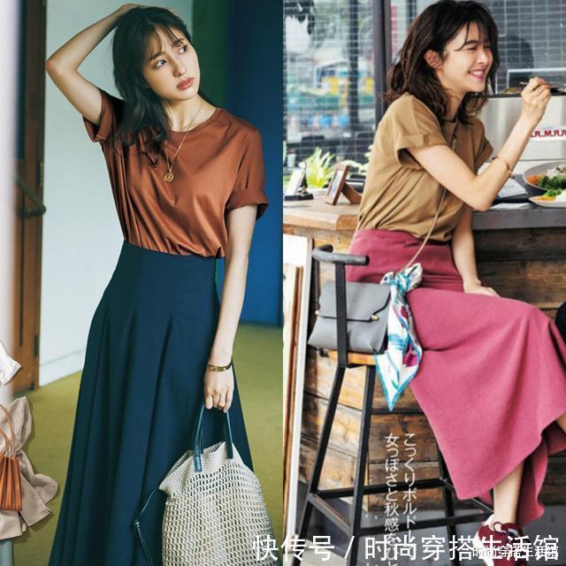 百褶裙|阔腿裤已经过时了,今年流行的是“T恤+半裙”,时髦显瘦又清凉