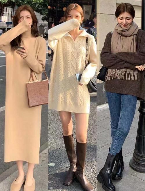 韩国街头的美女都爱的穿搭，大地色系毛衣百穿不腻，经典简约！