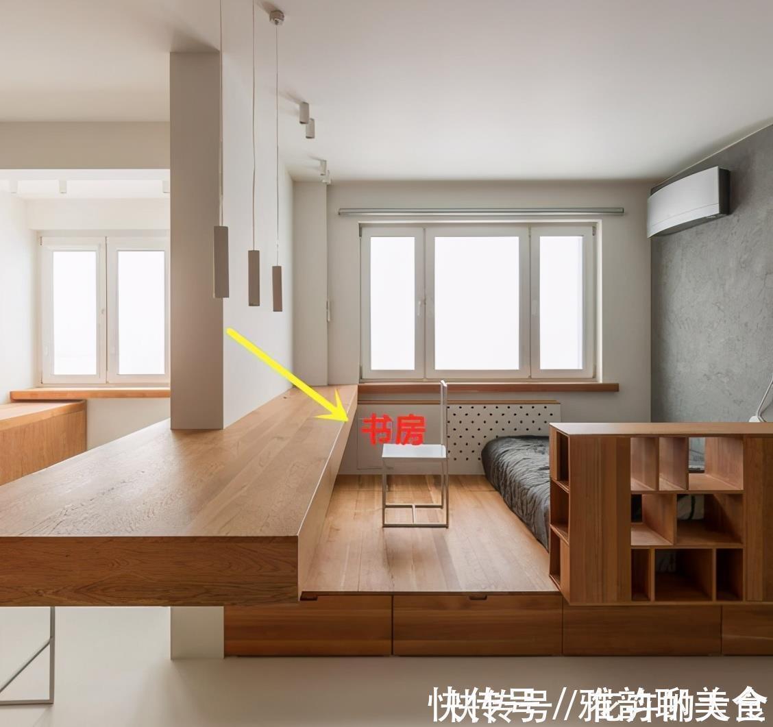 功能区|承重墙不能拆，那就直接绕墙体加圈木台面，瞬间多了个餐厅和书房