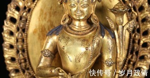 绿松石$清早期,铜鎏金绿度母造像