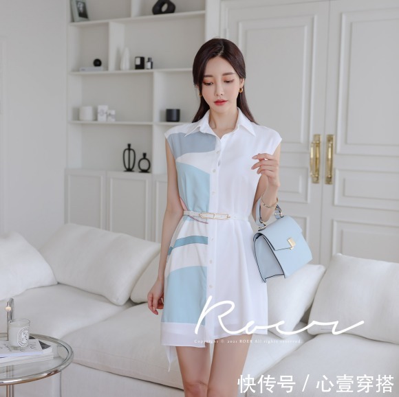 时尚|女神孙允珠高清时尚搭配:碧蓝方块格纹金属印花时尚裙