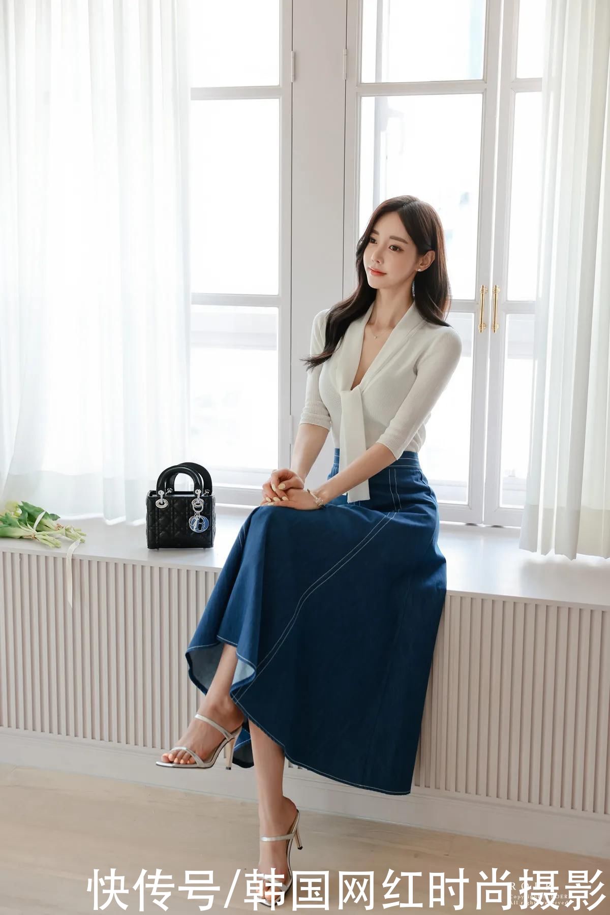 纱裙|女神孙允珠高清时尚搭配(251)新奥尔良都市牛仔斜衩柔纱裙