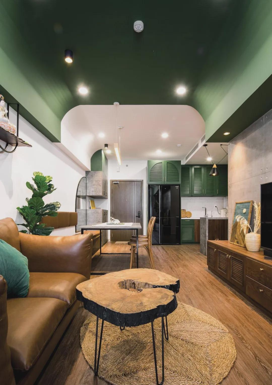 复古绿|78㎡装出2卧室+书房+衣帽间，并用复古绿填满，小户型值得借鉴