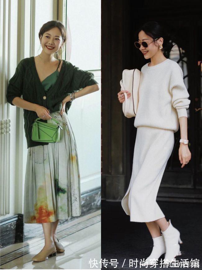 碎花裙 今秋火了一种穿搭:叫“针织衫+半裙”,显瘦又高级,谁穿谁好看