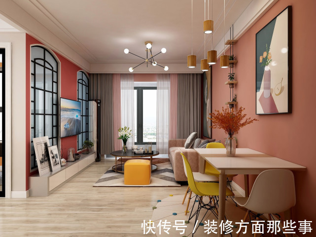 装饰|84平现代风三居室客厅粉色为主,有着少女心的装饰很清新