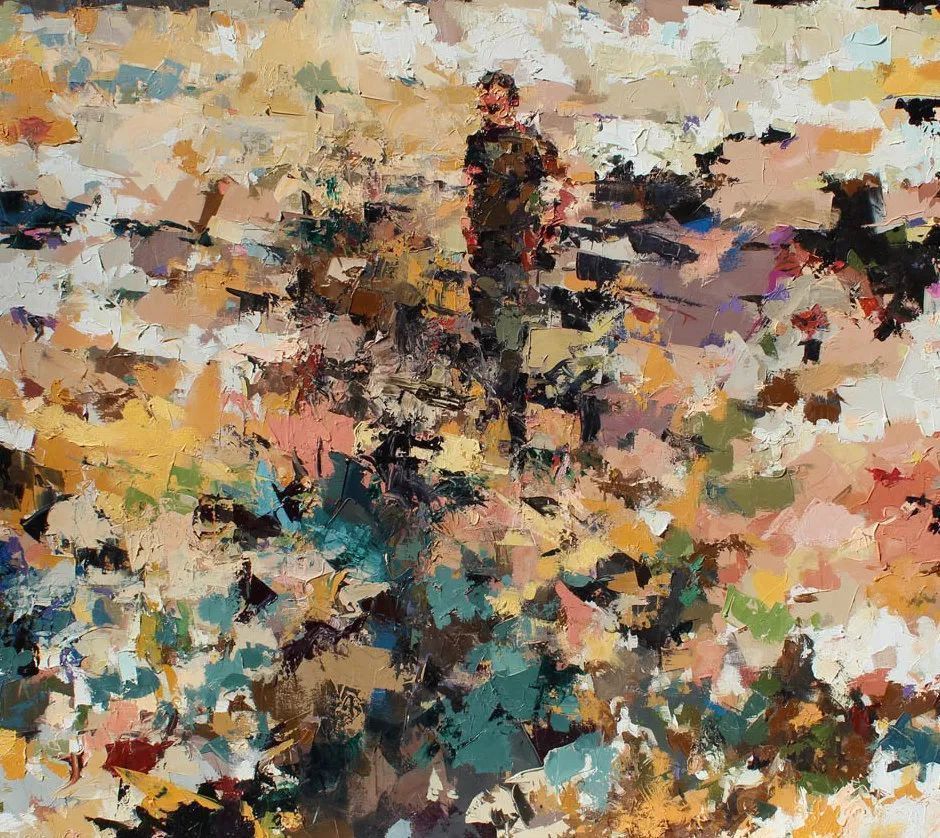 纹理!他将杂碎的色块,厚重的纹理,融于画中的人物