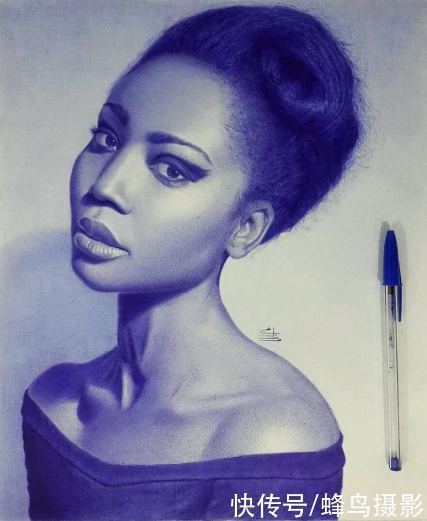 肖像&有这水平还要相机干嘛?30张圆珠笔画,图1画了一个月细到毛孔