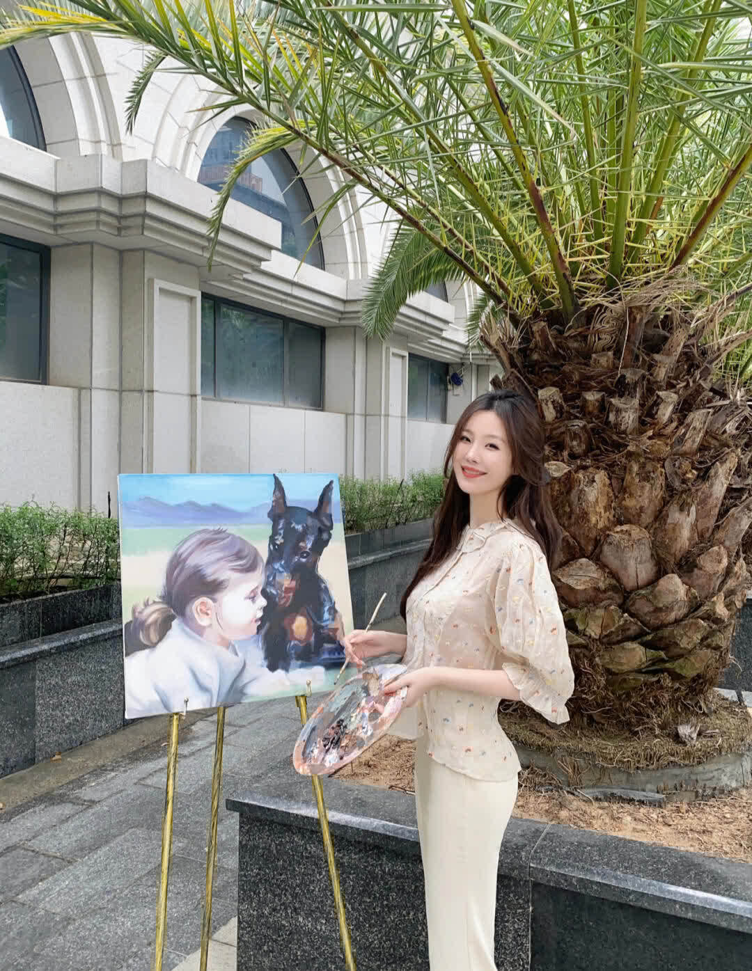 油画!美女户外画治愈系油画, 人美还多才多艺, 真是心动的感觉