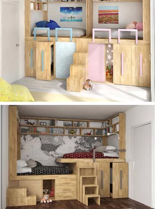 床头柜|儿童房还在装上下铺不如做个大床中间打上柜子，立马拥有两张床