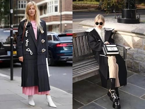 法国夫人真洋气！穿蓝色牛角扣大衣，藏小25岁老公身后小鸟依人