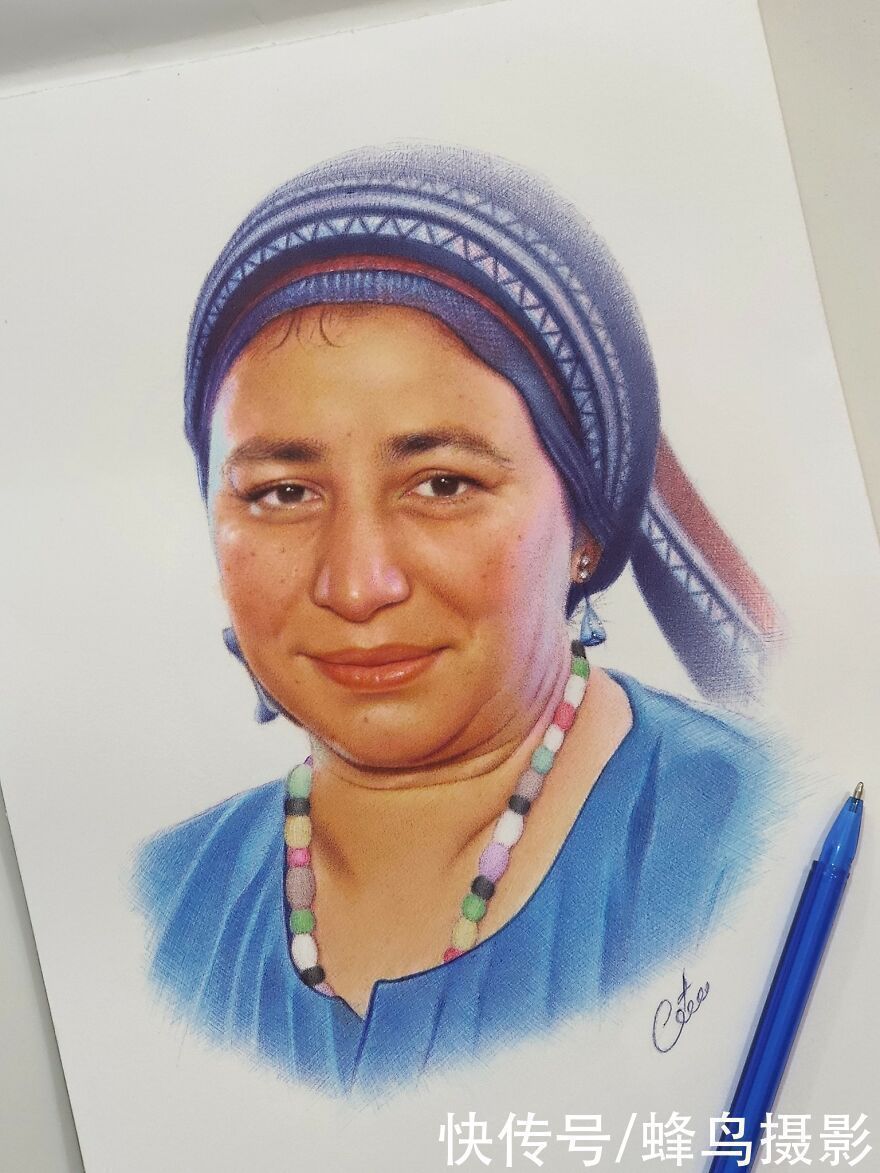 肖像&有这水平还要相机干嘛?30张圆珠笔画,图1画了一个月细到毛孔