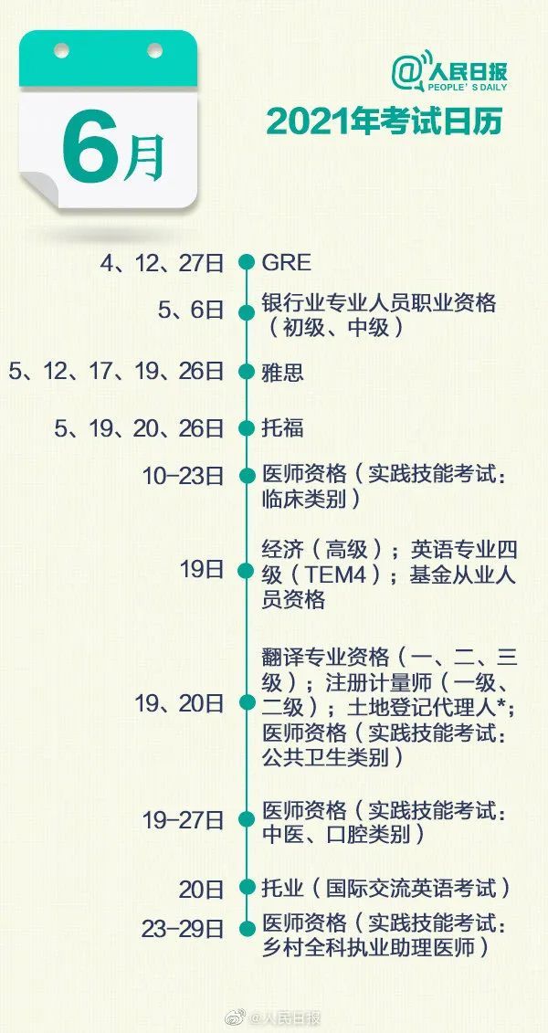 微分享：实用！转存这份2021考试日历