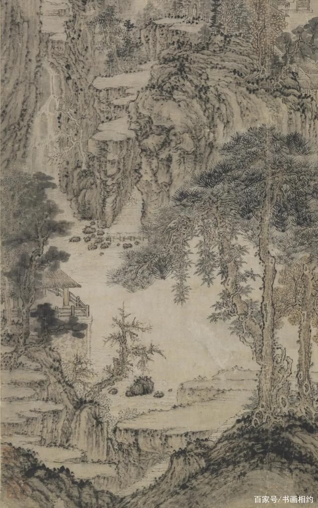 赭色#元代画家王蒙作品《东山草堂图》，山峦层叠绵延，体势高峻浑厚