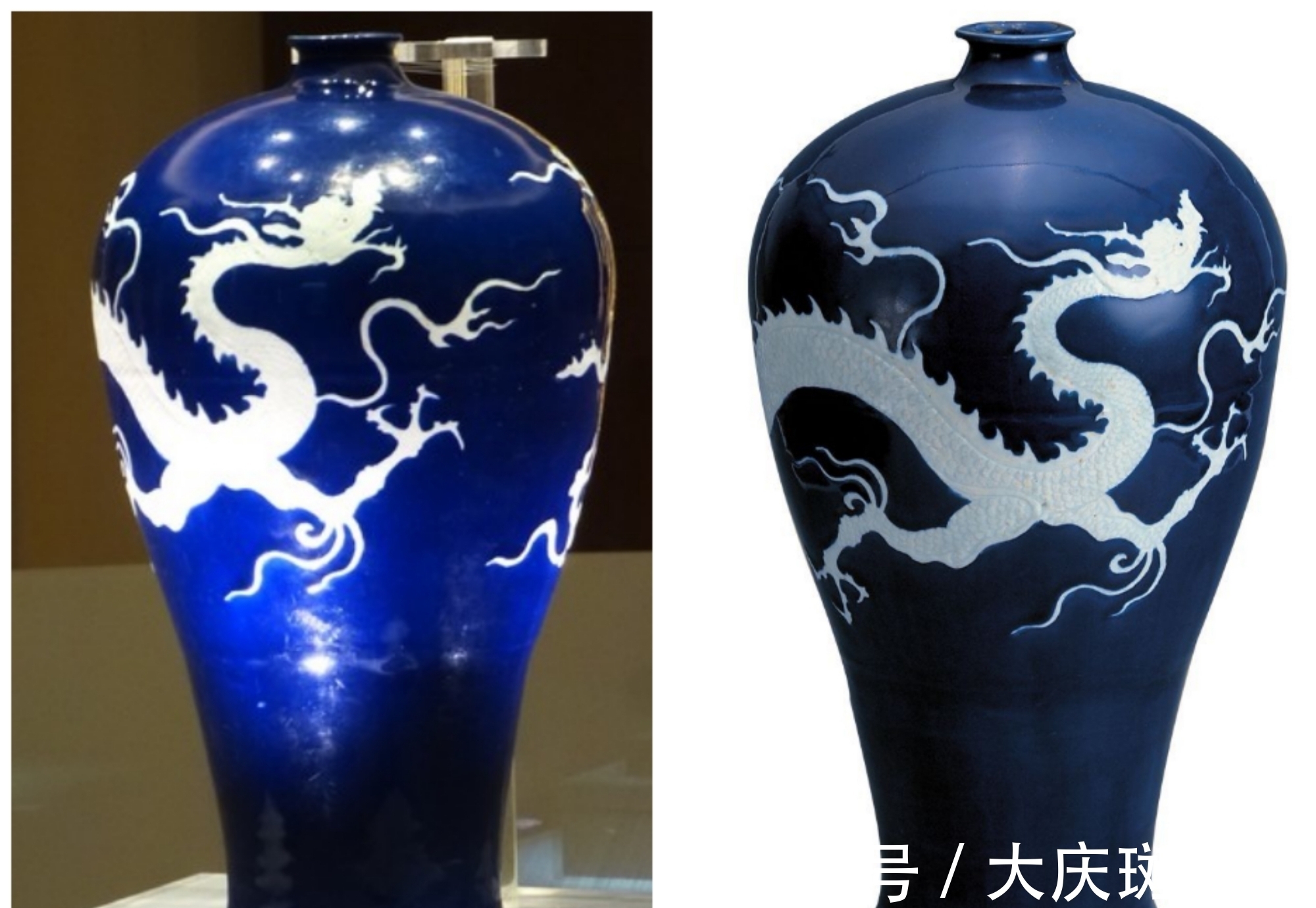 高足碗@元霁蓝釉青花高足碗