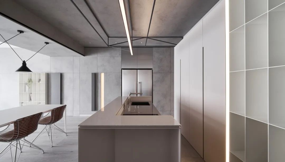 床尾处|100㎡简约工业风,低调安静的水泥灰,装出别样高级的美