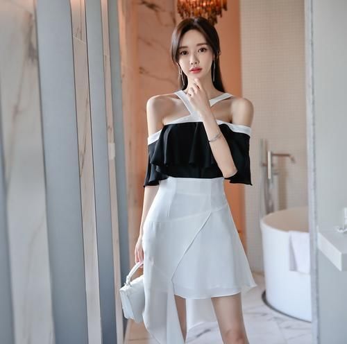 高跟鞋|美女穿搭:小姐姐爱穿黑白拼接连衣裙,凸显身材,清新又减龄!