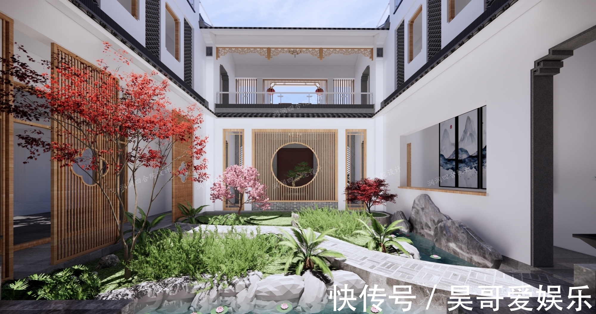 庭院|广东清远三层带地下室家族大宅现代四合院民宿28×20