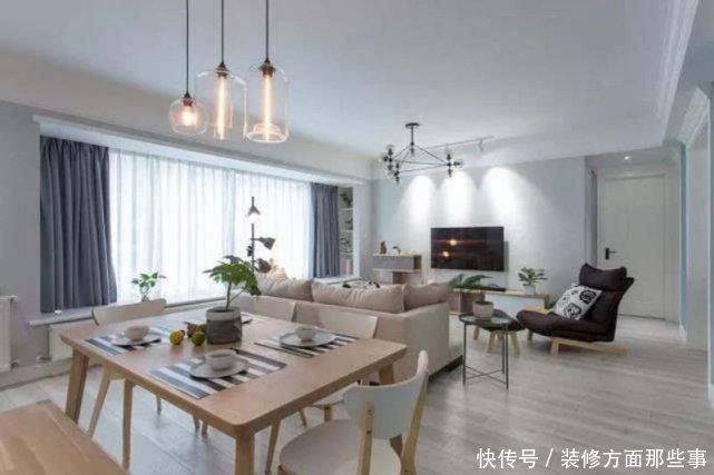 背景墙|125平北欧风三居室,餐桌在沙发后面可以一边吃饭一边看电视