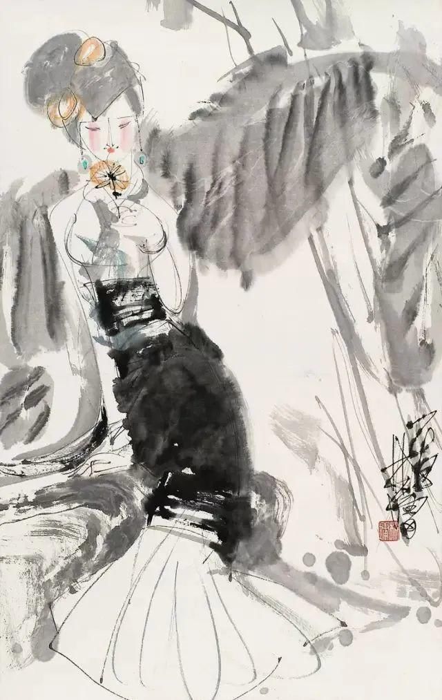 广美教授林墉笔下的女人体国画，俏丽、灵动，勾人魂魄，养眼！