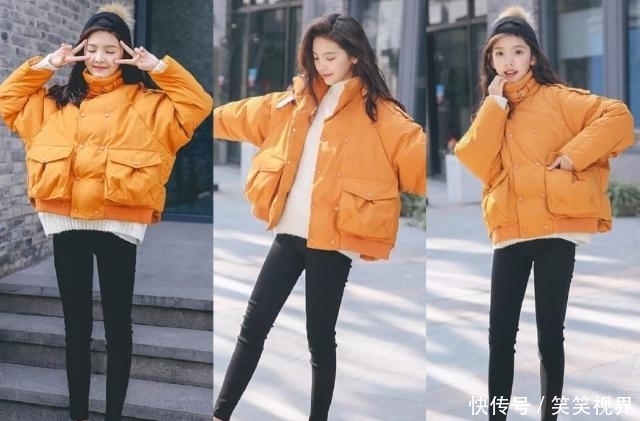 学学|150小个子女生穿短款羽绒服+小脚裤，显高又显瘦，学学吧！