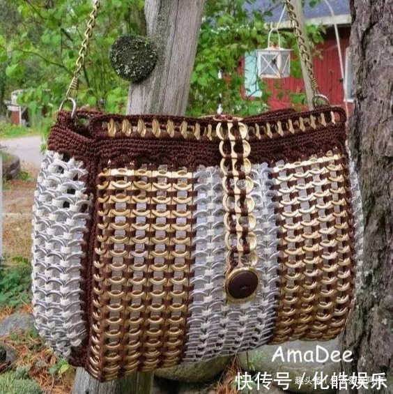 在易拉罐拉环上编织,钩成的包包耐看耐用!DIY变废为宝附教程