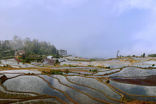 梯田|开车一小时海拔升高两千米，还全是盘山公路，却意外发现了蓝色梯田