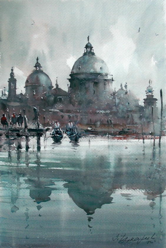 水彩画!水染的建筑与街道,塞尔维亚水彩画大师Dusan Djukaric作品(一)