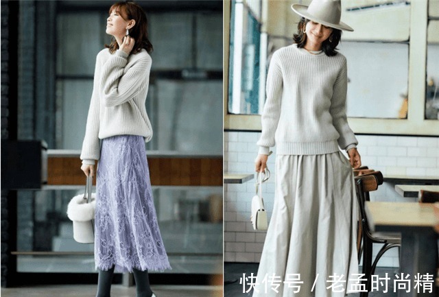 穿搭|“米色毛衣+半裙”,优雅高级又显气质