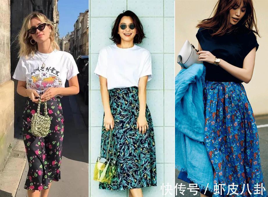 优雅|看似简单，其实很有女人味，T恤和半身裙的5种搭配思路，谁穿谁美