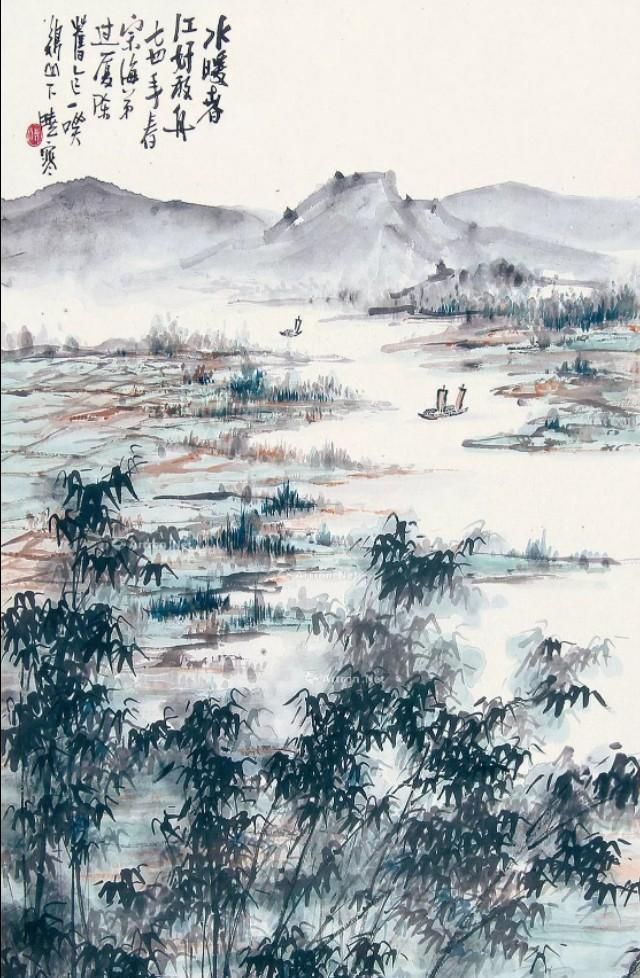 他的山水画——极简的直线为骨,极繁的渲染为体,苍润氤氲