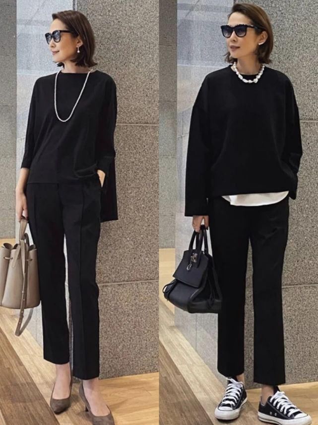 “烟管裤”怎么搭才时髦？日本50岁博主的搭配思路，优雅又高级