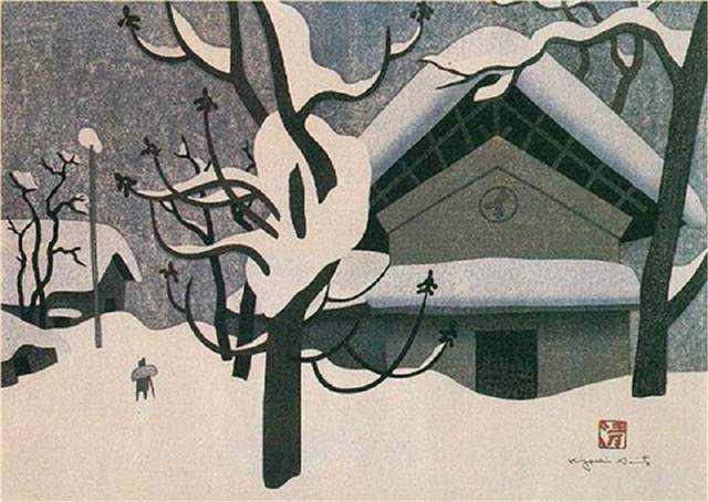 版画!日本近代版画大师斋藤清冬日雪景系列版画作品