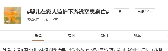 身亡|痛心！刚满月婴儿游泳窒息身亡！不专业别瞎弄，宝宝玩耍要看牢！