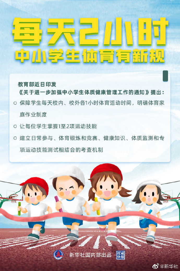 教育部明确体育家庭作业制度：保障学生每天校内外各1小时体育活动时间