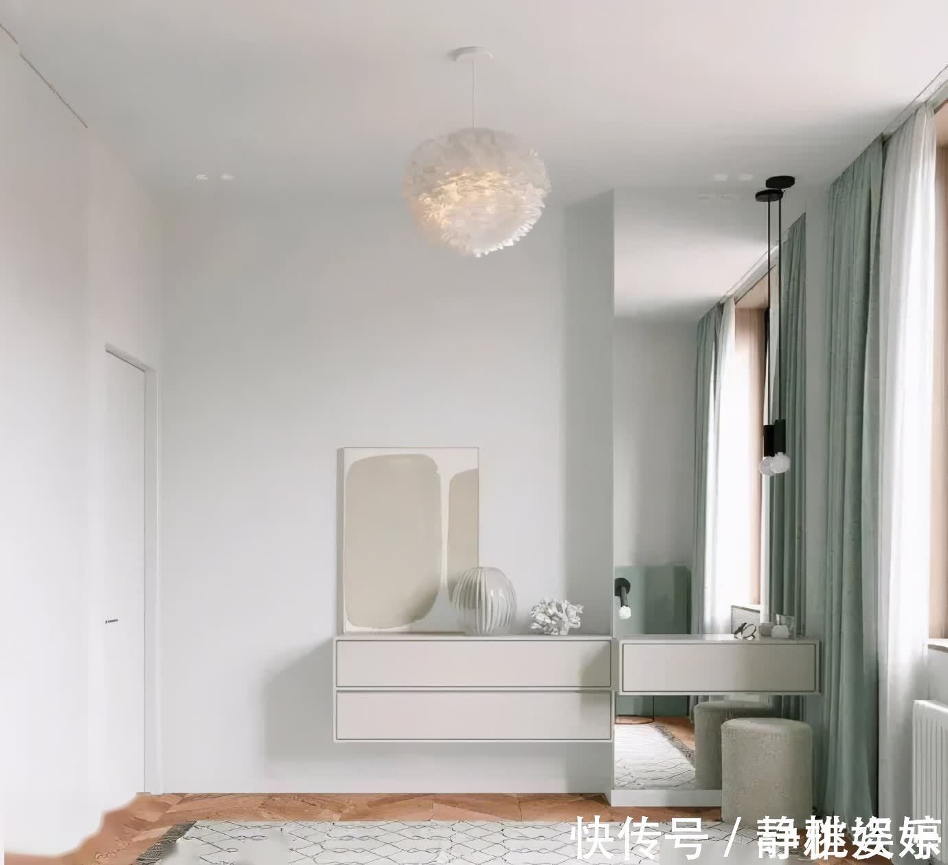 实木|参观邻居的小两居,一进门就被玄关迷住了,薄荷绿点缀空间真清爽