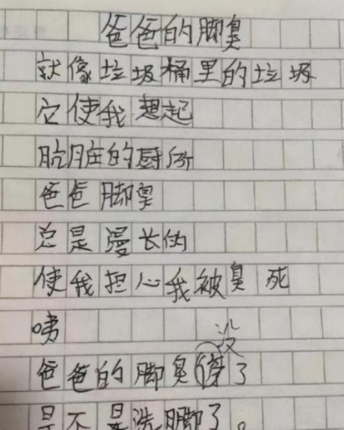 小学生以“爸爸的脚臭”为题，有那味儿了，爸爸：还我面子！