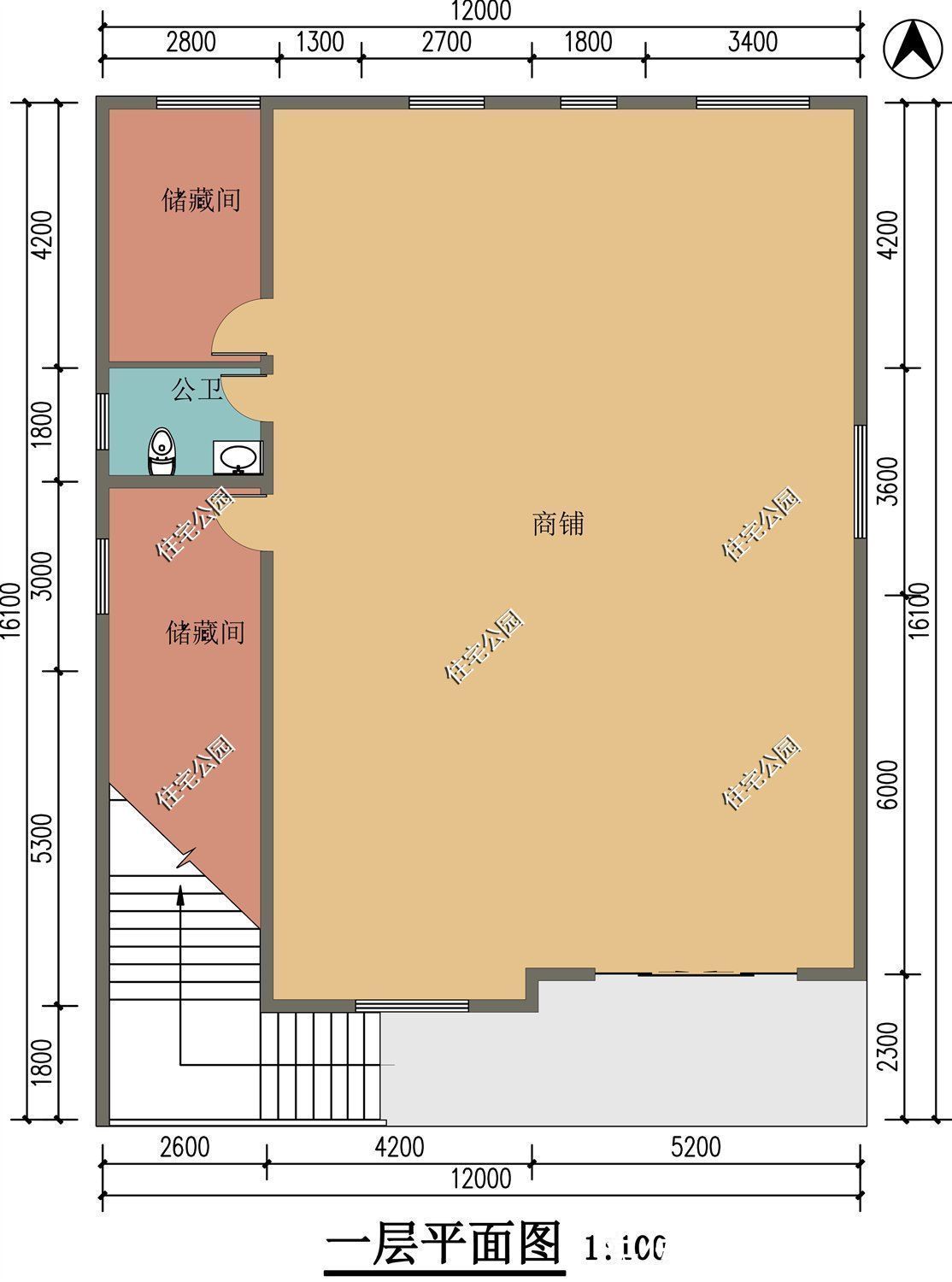 商铺|宅地临街一定要盖商铺，开店当老板就是爽，12×16米商铺户型分享