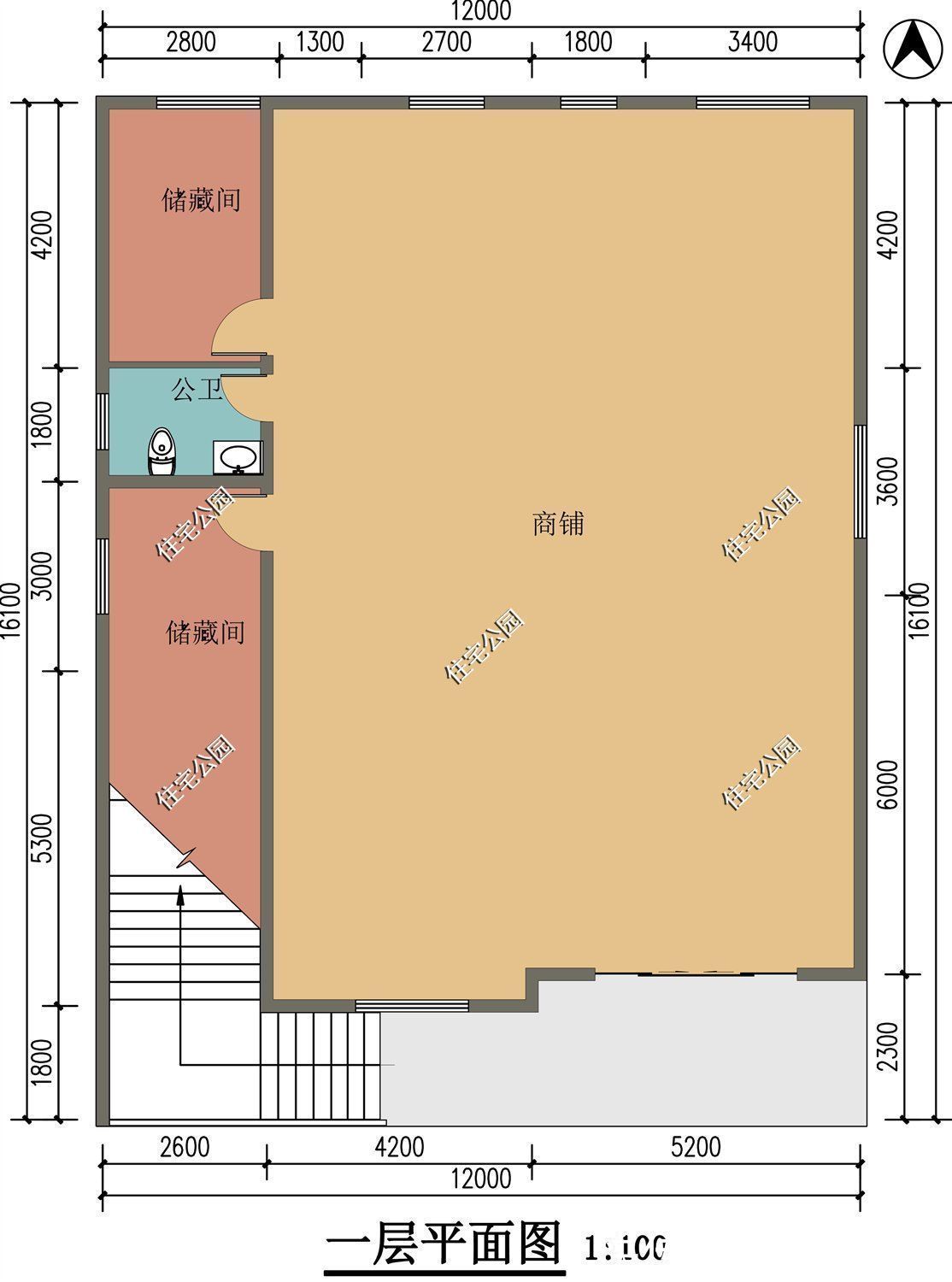 商铺|宅地临街一定要盖商铺,开店当老板就是爽,12×16米商铺户型分享