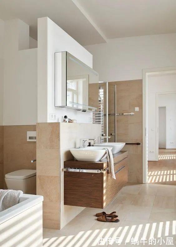 卫生间|太会精打细算了!不砌墙了,卫生间洗漱台后就是淋浴区,方便许多