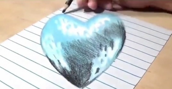 成华！美术生画3D立体爱心，成画后：不敢相信眼睛，网友：飘起来了